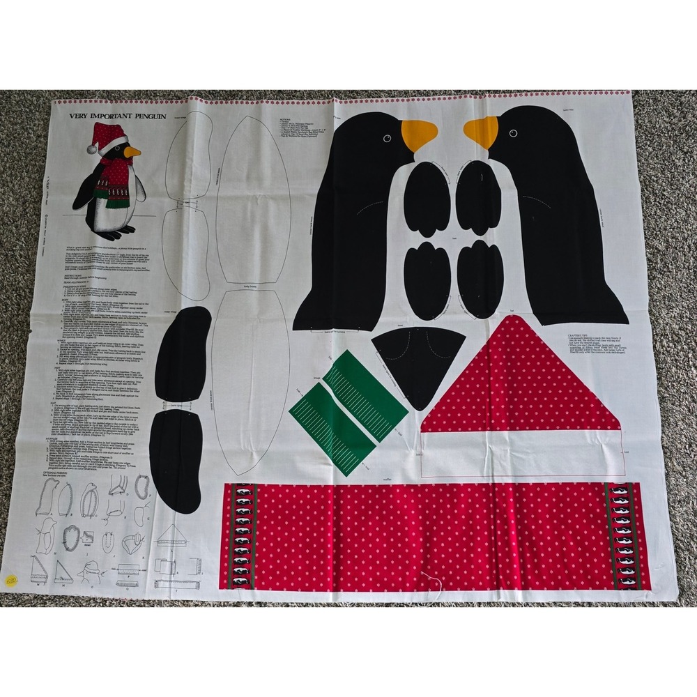 Cranston Print Works Very Important Penguin Fabric Panel Christmas DIY Plush New